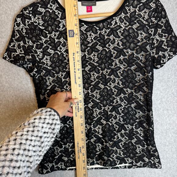 Vince Camuto Lace Top Womens Small Floral Burn Cutout Stretch Goth Coquette - Picture 3 of 8